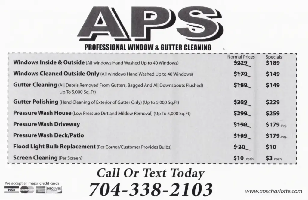 Monthly Cleaning Specials | APS Charlotte Deals  Savings   Rear of APS Charlotte Ad